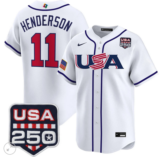 Men Team USA World Baseball Classic 250 America Patch #11 Gunnar Henderson white 2026 MLB Jersey->more jerseys->MLB Jersey
